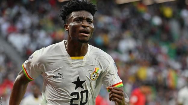 Mohammed Kudus celebrates scoring for Ghana against South Korea at the 2022 World Cup